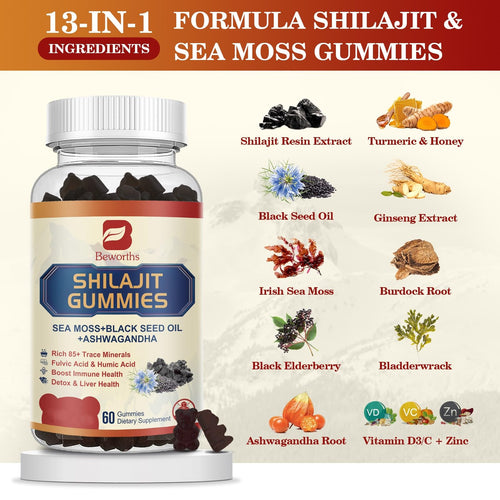 B BEWORTHS Shilajit Gummies with Ashwagandha & Herbs 60 Count by Deal US