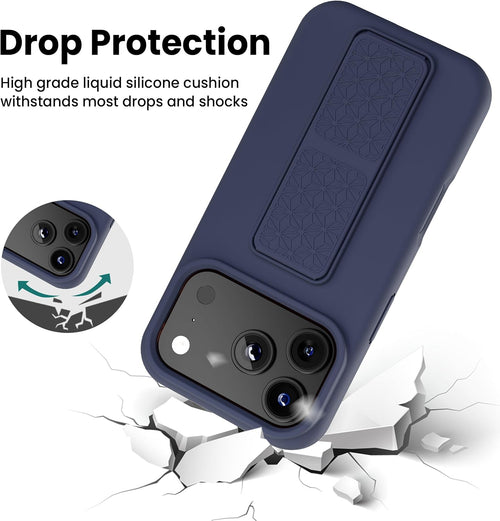 Silicone Kickstand Case with Hand Strap for iPhone 17 Pro Blue by Merch Section