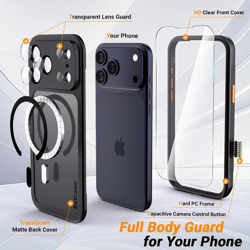 Full Body Water-Resistant Dustproof Shockproof Case for iPhone 17 Pro with MagSafe Screen Protector Black by Merch Section