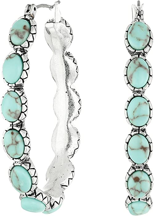 Lucky Brand Silver-Tone and Faux Turquoise Hoop Earrings by Vanessa Jane