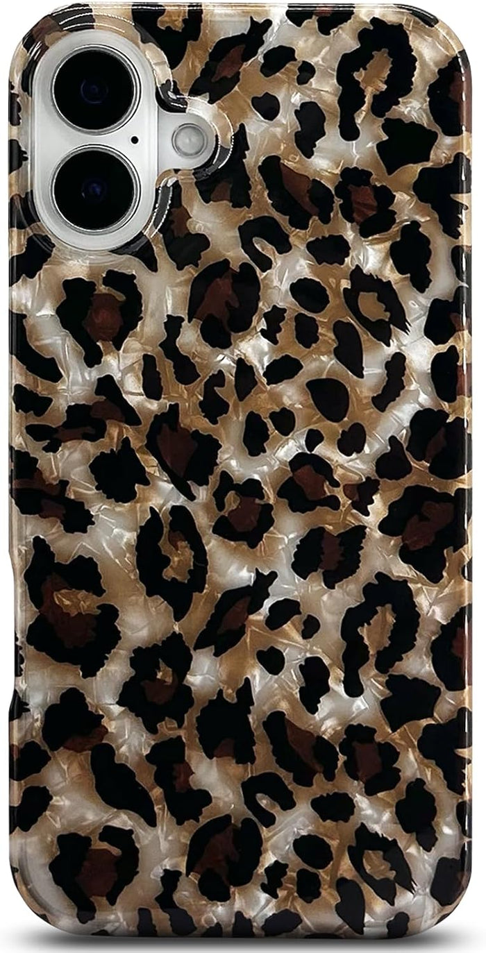 Sparkle Translucent Clear Vintage Leopard Print Soft Silicone Case for iPhone 16 6.1" Cheetah by Merch Section