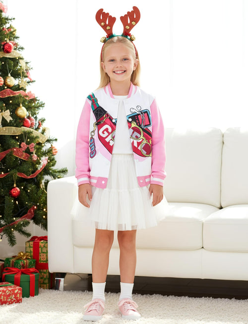 PATPAT Girls Varsity Baseball Jacket Pale Pink Bomber Coat Size 7-8 by Deal US