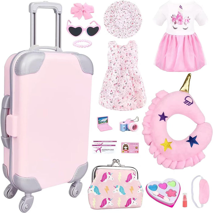 17Pcs 18 Inch Girl Doll Clothes and Accessories Doll Accessories Case Luggage by Vanessa Jane