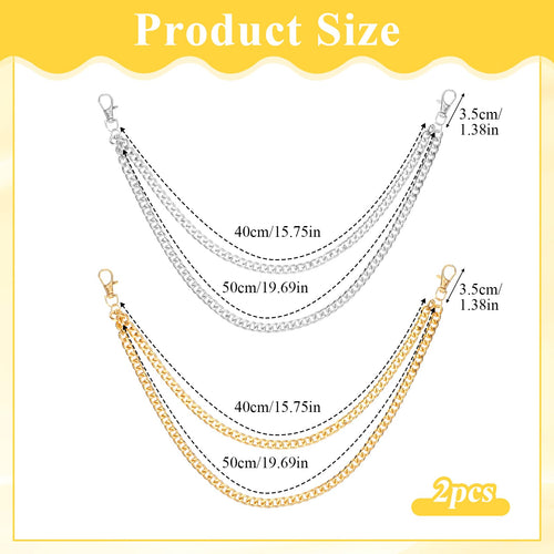 RAHHLIZS 2PCS Double Layer Pants Chain for Men Women, Gold Silver Metal Jeans Wallet Chain with Clip, Hip Hop Punk Biker Pocket Belt Accessory