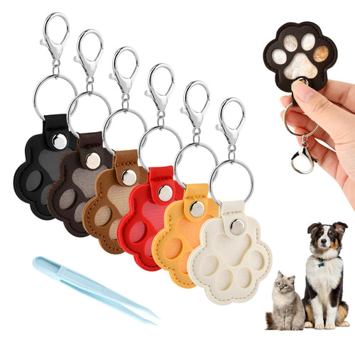 Rinelavie 6PCS Dog Hair Storage Keychain & Refillable Tweezers,Pet Paw Shaped Leather-Keychain,Pet-Hair-Keychain Fur Keepsake Keychains,for Collecting Cat and Dog-Hair-pet Memorial Gifts