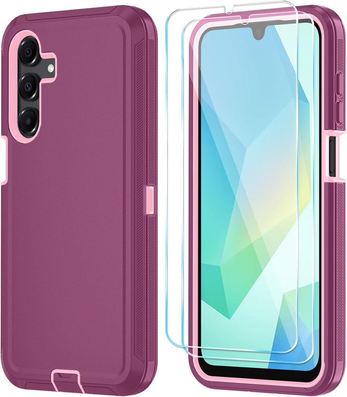 Shockproof Case for Samsung Galaxy A16 5G with Screen Protector WineRedPink by Merch Section