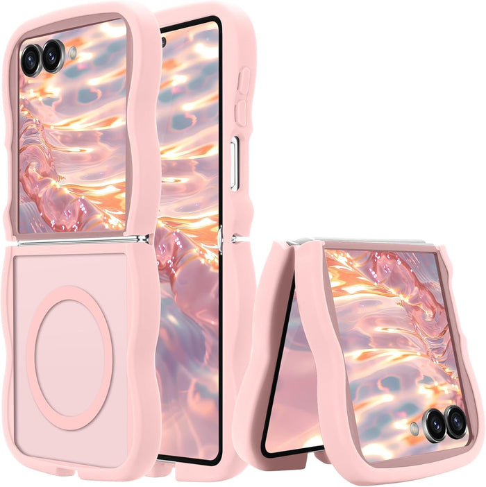 Curly Wavy Frame Case for Samsung Galaxy Z Flip 7 Translucent Matte with MagSafe Pink by Merch Section