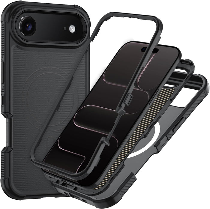 3-Layer Heavy Duty Full-Body Protective Case with HD Screen Protector for iPhone 17 Pro 6.3" Black by Merch Section