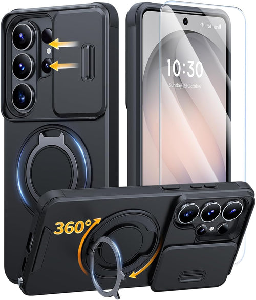 Magnetic Case for Samsung Galaxy S26 Ultra with Ring Stand Slide Camera Cover Screen Protector Black by Merch Section