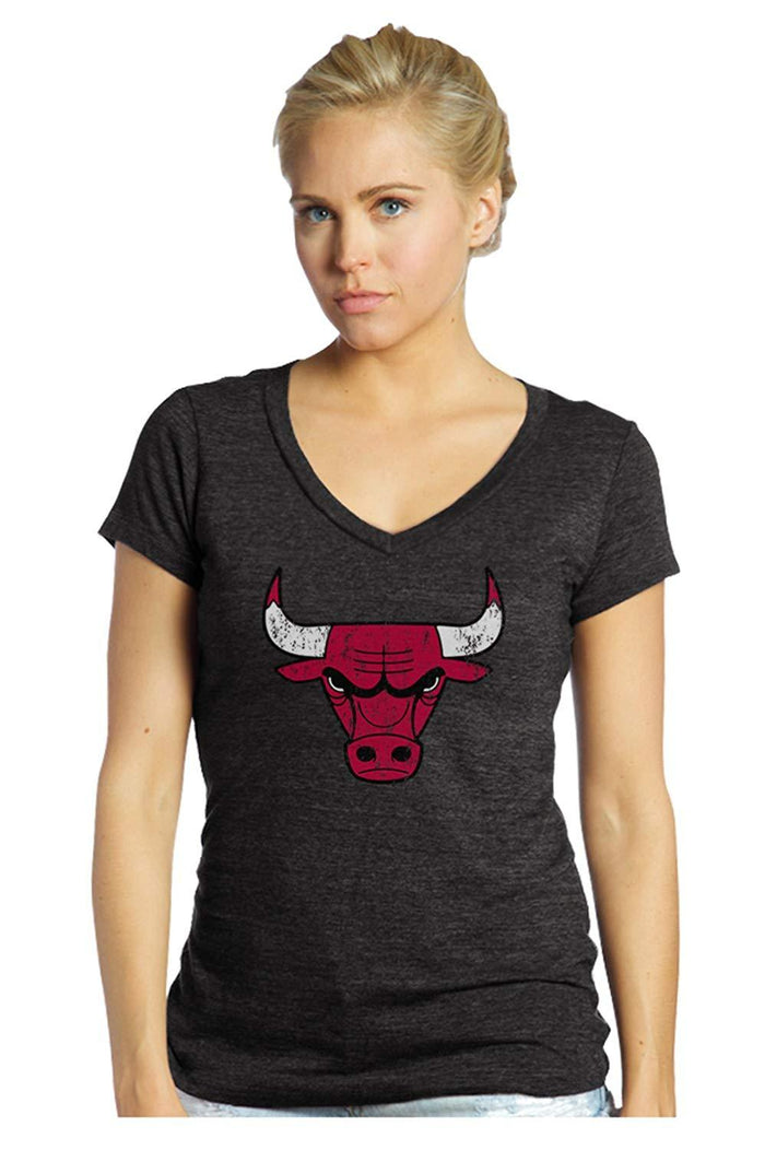 NBA Chicago Bulls Womens Premier Triblend Modest V-Neck Tee, X-Small, Black by Vanessa Jane