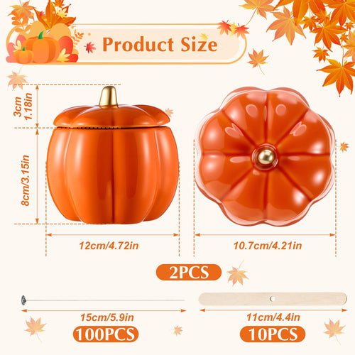 Sliner 2 Pcs 7oz Ceramic Pumpkin Jar Candle Holder Orange Fall Decor by Deal US