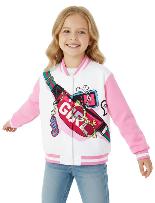 PATPAT Girls Varsity Baseball Jacket Pale Pink Bomber Coat Size 7-8 by Deal US