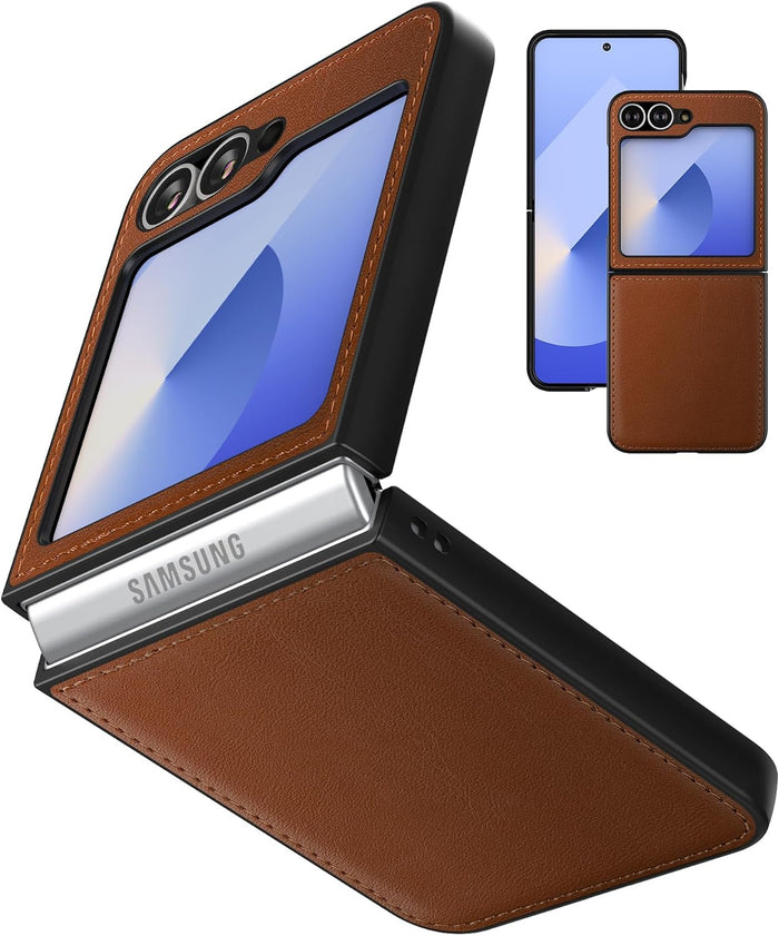 PU Leather Flip Case for Samsung Galaxy Z Flip 6 & Z Flip 7 FE Brown by Merch Section