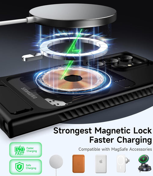 Magnetic Case for Samsung Galaxy S23 Ultra with Invisible Stand Military Grade Protection Black by Merch Section