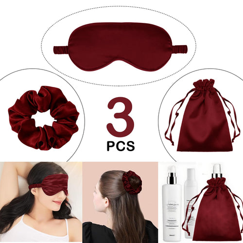 3Pcs Satin Eye Mask Silk Sleep Masks Set Silky Blindfold Eyeshade Blackout Eyes Cover Pouches Bag Scrunchy Wedding Gift