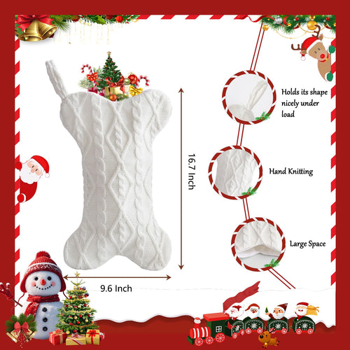Mayler Yee Dog Christmas Stocking White Knit Bone Shape 16.7x9.6 Inch by Deal US
