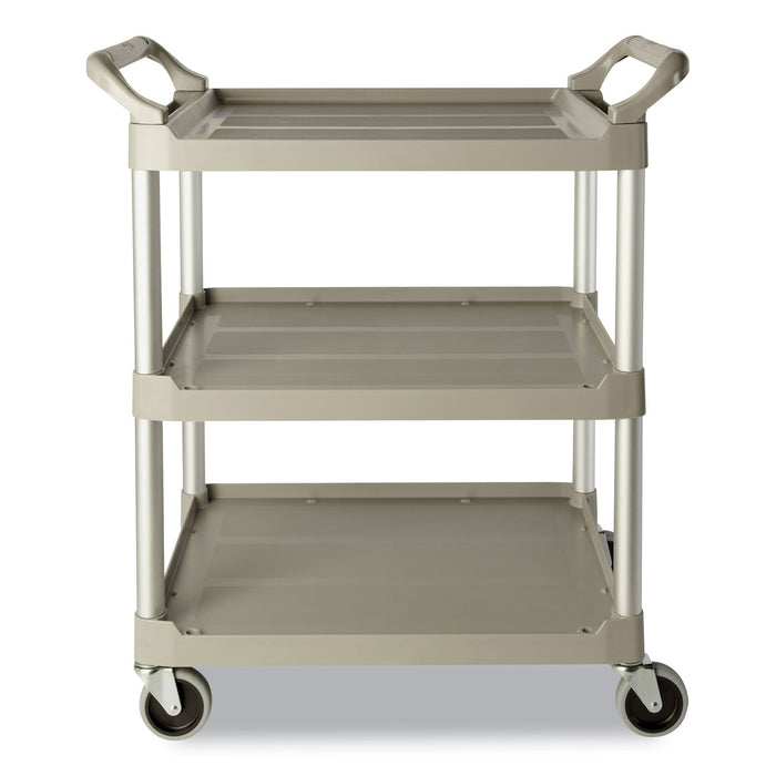 Rubbermaid Three-Shelf Service Cart, Plastic, 3 Shelves, 200 lb Capacity, 18.63" x 33.63" x 37.75", Platinum