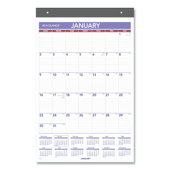 AT-A-GLANCE Repositionable Wall Calendar, 15.5 x 22.75, White/Blue/Red Sheets, 12-Month (Jan to Dec): 2023