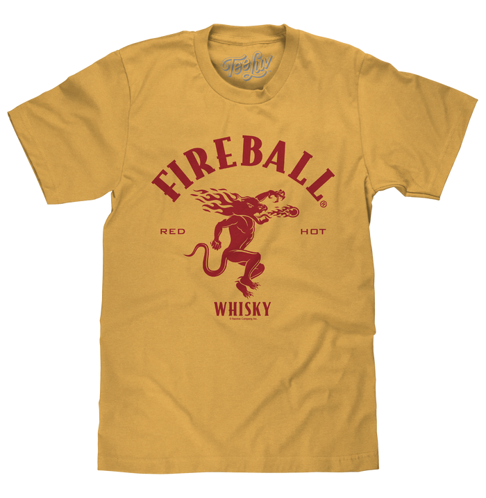 Fireball Whisky Red Hot Dragon Logo T-Shirt - Mustard Yellow by Tee Luv