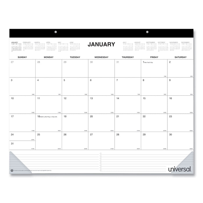 Universal Desk Pad Calendar, 22 x 17, White/Black Sheets, Black Binding, Clear Corners, 12-Month (Jan to Dec): 2023