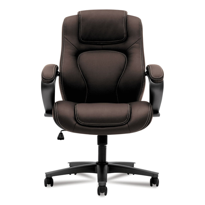 HON HVL402 Series Executive High-Back Chair, Supports Up to 250 lb, 17" to 21" Seat Height, Brown Seat/Back, Black Base