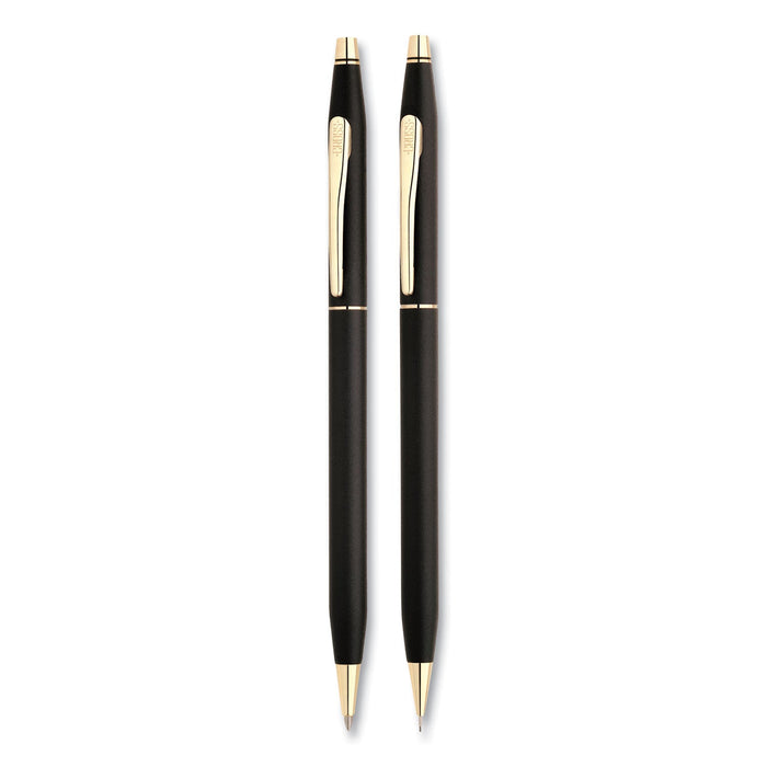 Cross Classic Century Ballpoint Pen and Pencil Set, 0.7 mm Black Pen, 0.7 mm HB Pencil, Black/Gold Barrels