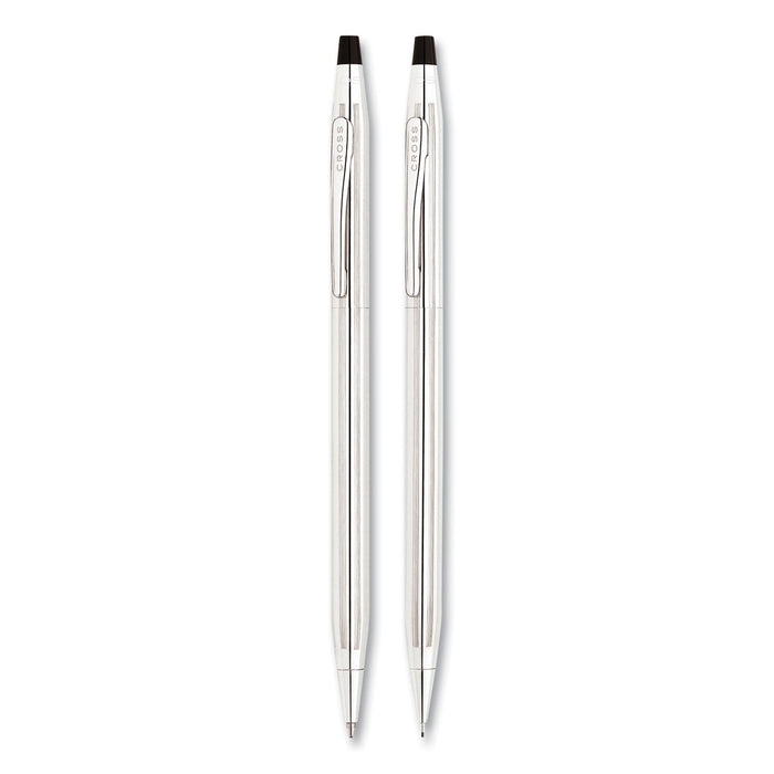 Cross Classic Century Ballpoint Pen and Pencil Set, 0.7 mm Black Pen, 0.7 mm HB Pencil, Chrome/Black Barrels