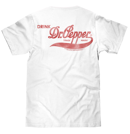 Faded Drink Dr Pepper Vintage Logo Front and Back Print T-Shirt - White by Tee Luv