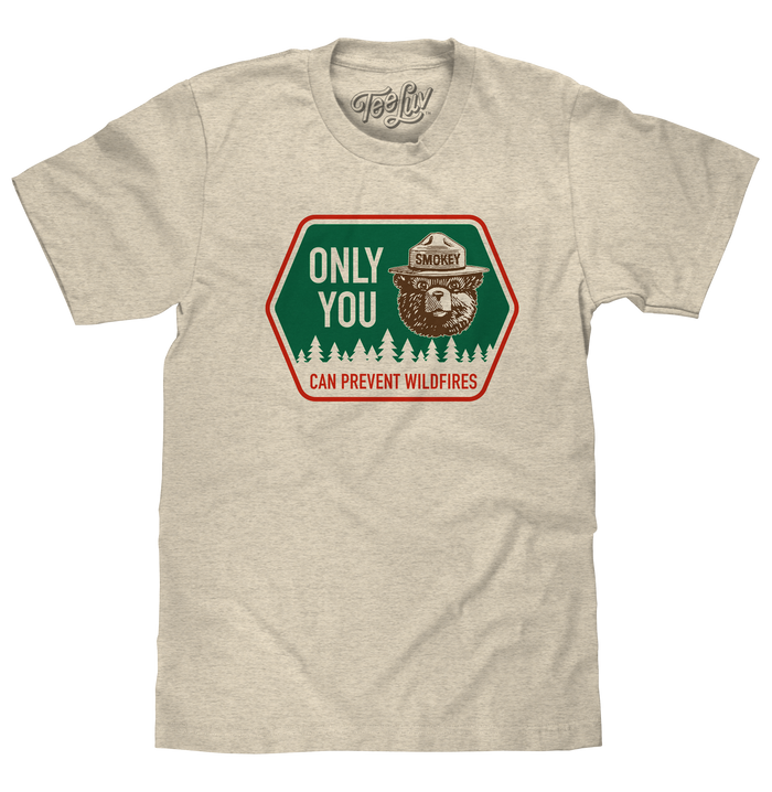Retro Smokey Bear Only You Can Prevent Wildfires T-Shirt - Oatmeal Heather by Tee Luv