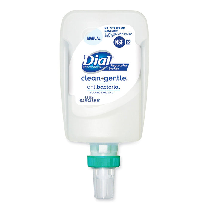 Dial Clean+Gentle Antibacterial Foaming Hand Wash Refill for FIT Manual Dispenser, Fragrance Free, 1.2 L, 3/Carton