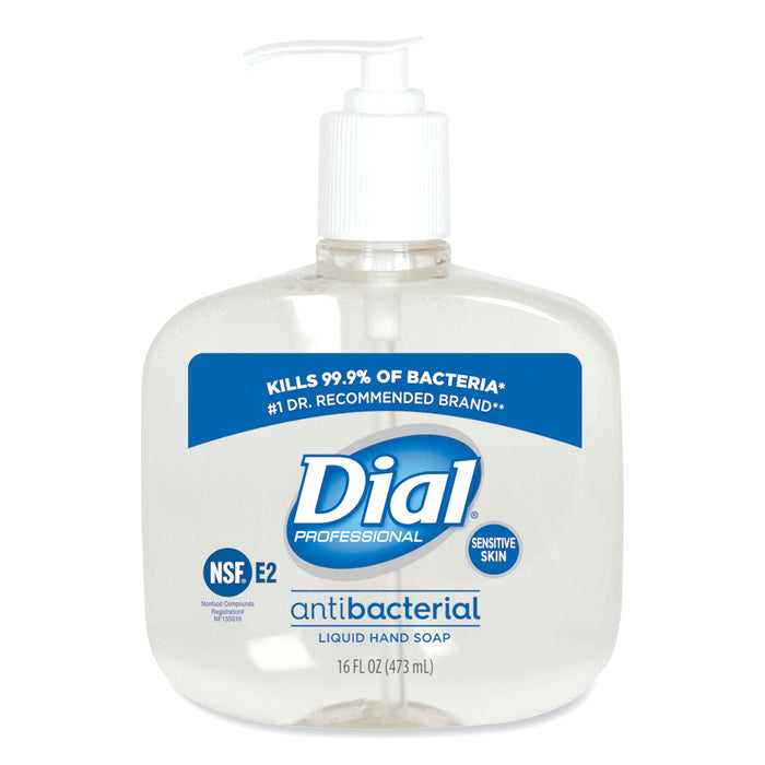 Dial Antibacterial Liquid Hand Soap for Sensitive Skin, Floral, 16 oz Pump, 12/Carton