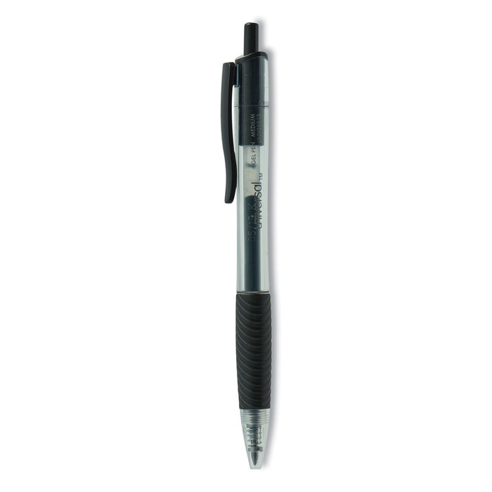 Universal Comfort Grip Gel Pen, Retractable, Medium 0.7 mm, Black Ink, Smoke Barrel, Dozen