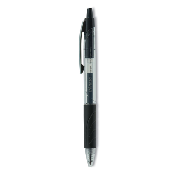 Universal Comfort Grip Gel Pen, Retractable, Medium 0.7 mm, Black Ink, Clear/Black Barrel, 36/Pack