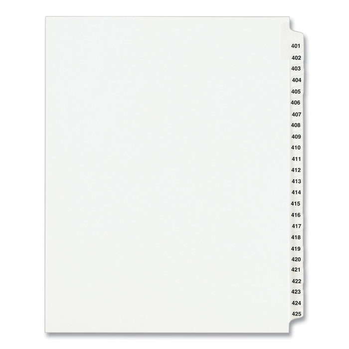 Avery Preprinted Legal Exhibit Side Tab Index Dividers, Avery Style, 25-Tab, 401 to 425, 11 x 8.5, White, 1 Set, (1346)