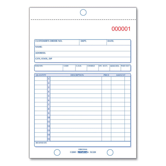 Rediform Sales Book, Three-Part Carbonless, 5.5 x 7.88, 1/Page, 50 Sets/Book