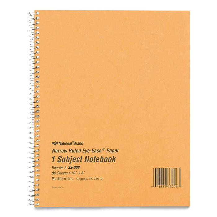 National Single-Subject Wirebound Notebooks, 1 Subject, Narrow Rule, Brown Cover, 10 x 8, 80 Eye-Ease Green Sheets