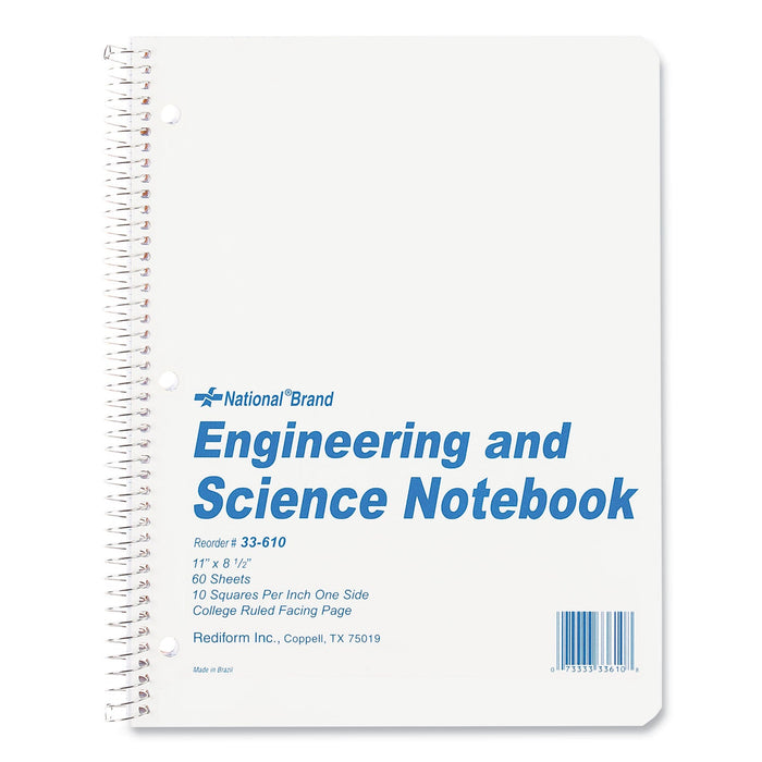 National Engineering and Science Notebook, Quadrille Rule, White Cover, 11 x 8.5, 60 Sheets