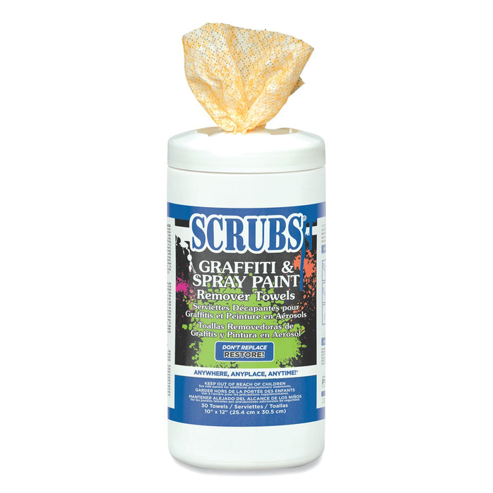 SCRUBS Graffiti and Paint Remover Towels, 10 x 12, Orange on White, 30/Canister, 6 Canisters/Carton