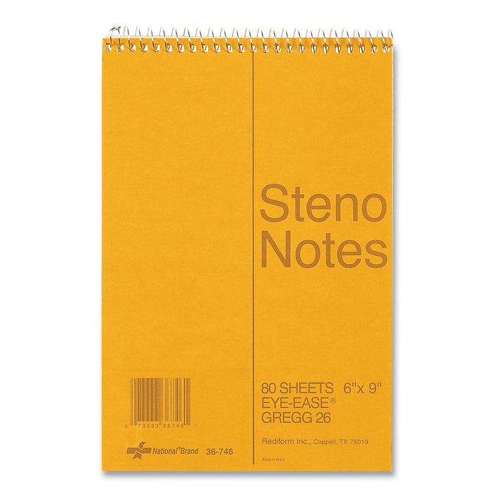 National Standard Spiral Steno Pad, Gregg Rule, Brown Cover, 80 Eye-Ease Green 6 x 9 Sheets