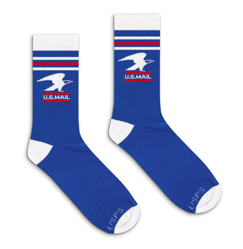 USPS U.S. Mail Standing Eagle Logo Crew Socks - Blue/White by Tee Luv