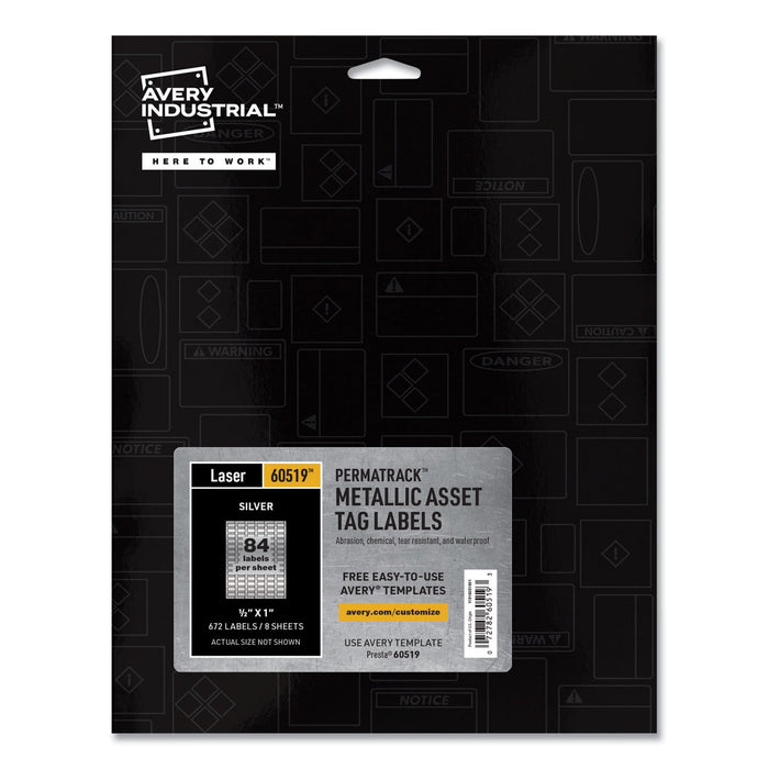 Avery PermaTrack Metallic Asset Tag Labels, Laser Printers, 0.5 x 1, Silver, 84/Sheet, 8 Sheets/Pack