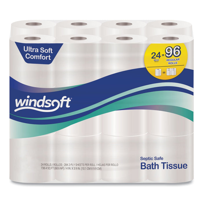 Windsoft Premium Bath Tissue, Septic Safe, 2-Ply, White, 284 Sheets/Roll, 24 Rolls/Carton