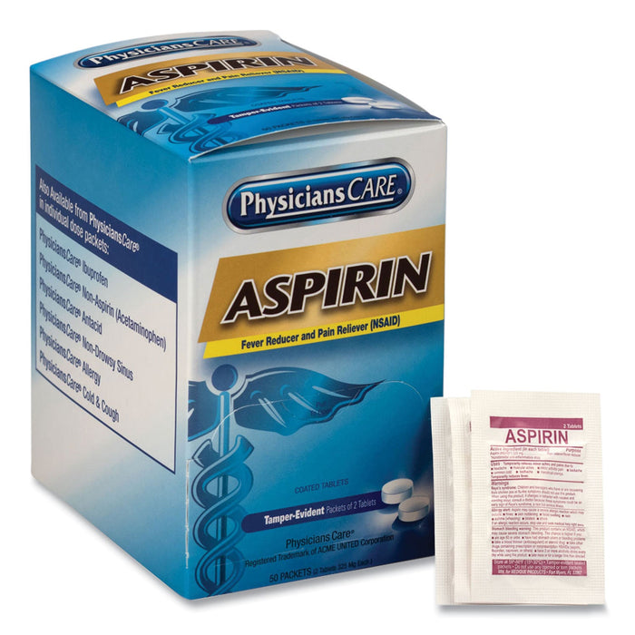 PhysiciansCare Aspirin Medication, Two-Pack, 50 Packs/Box