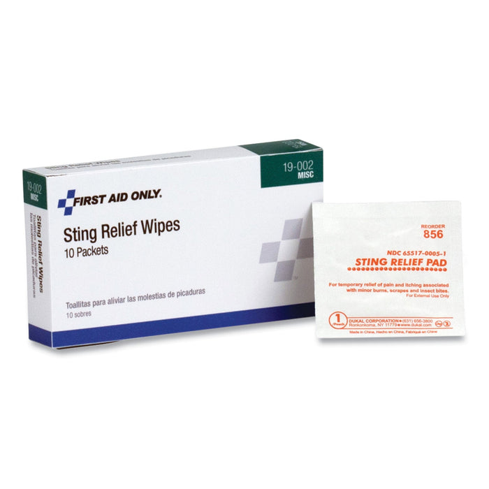 PhysiciansCare First Aid Sting Relief Pads, 10/Box