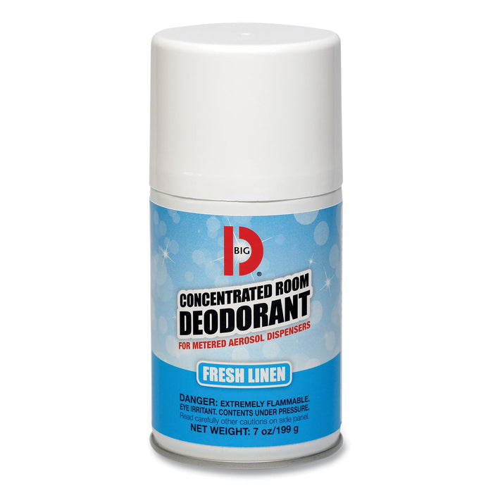 Big D Industries Metered Concentrated Room Deodorant, Fresh Linen Scent, 7 oz Aerosol Spray, 12/Box