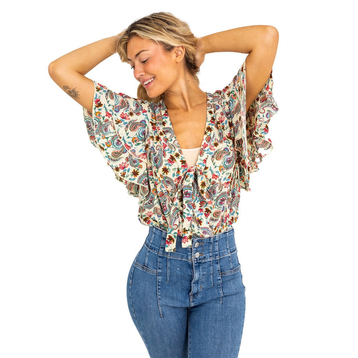 Free People Call Me Later Printed Bodysuit - Sweet Combo - Small by Vanessa Jane