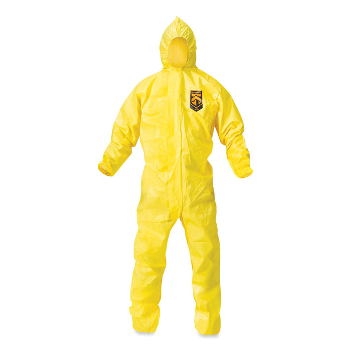 KleenGuard A70 Chemical Spray Protection Coveralls, Hooded, Storm Flap, Large, Yellow, 12/Carton