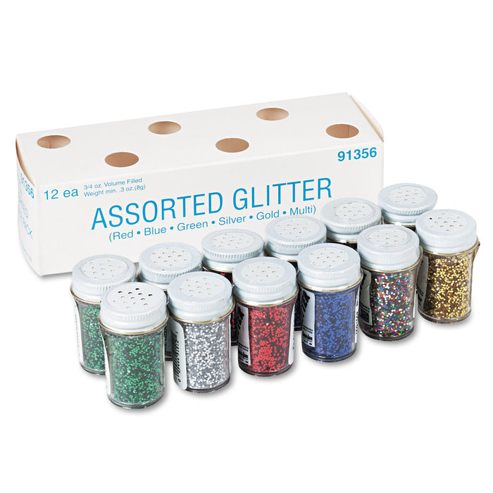 Pacon Spectra Glitter, 0.04 Hexagon Crystals, Assorted, 0.75 oz Shaker-Top Jar, 12/Pack