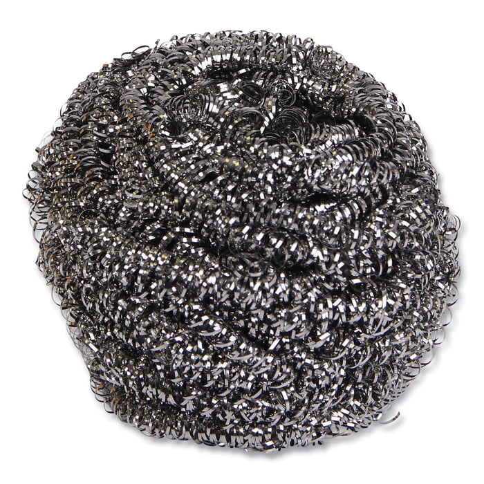 Boardwalk Stainless Steel Scrubber, Large Size, 2.5 x 2.75, Steel Gray, 12/Carton