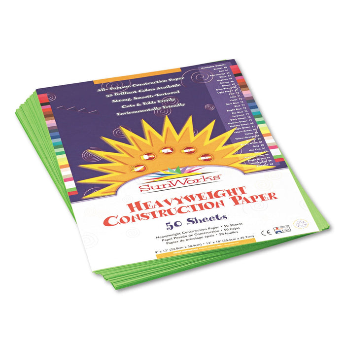Prang SunWorks Construction Paper, 50 lb Text Weight, 9 x 12, Bright Green, 50/Pack